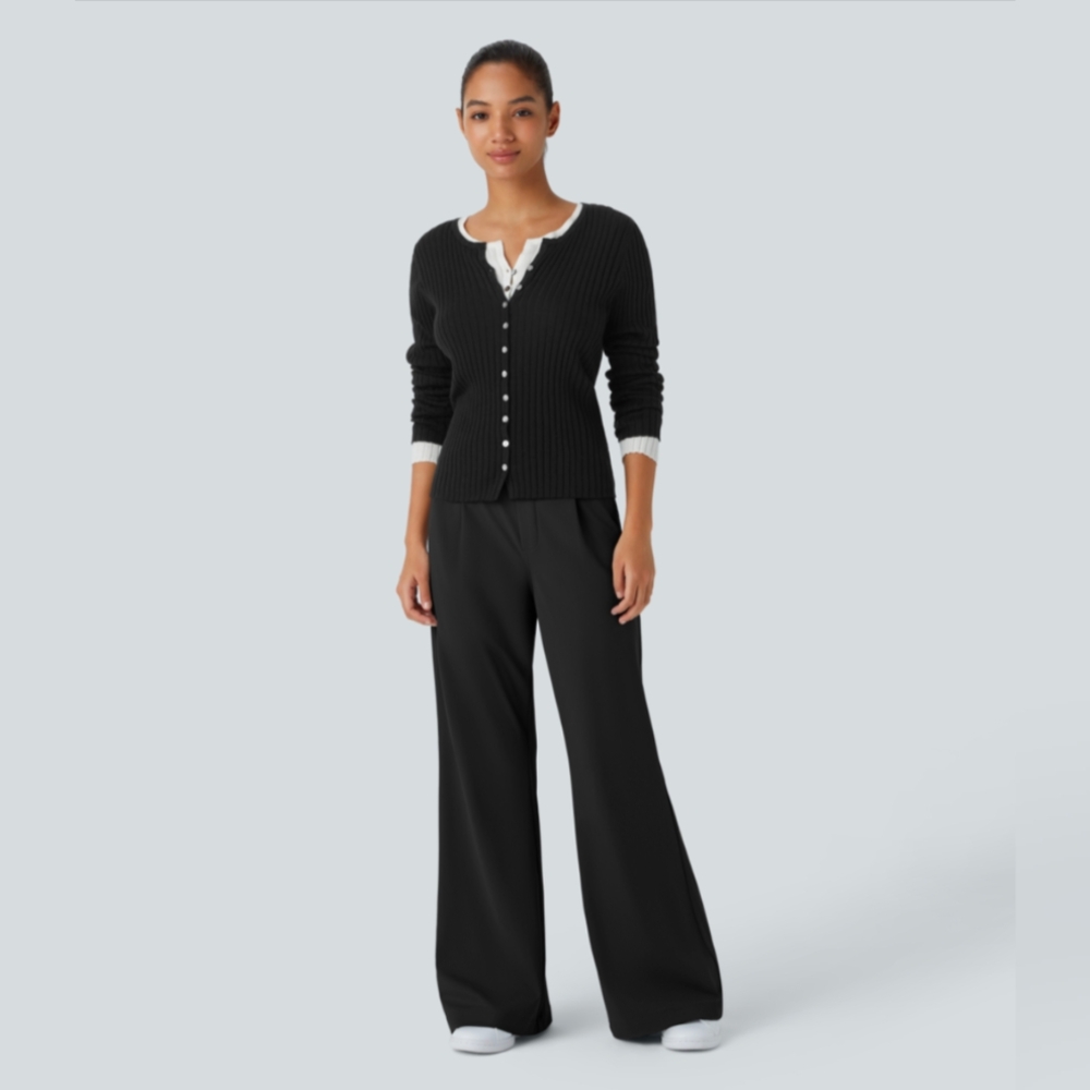 NWT HALARA High Waisted Side Pocket Wide Leg Flare Work Pants Size XL Black